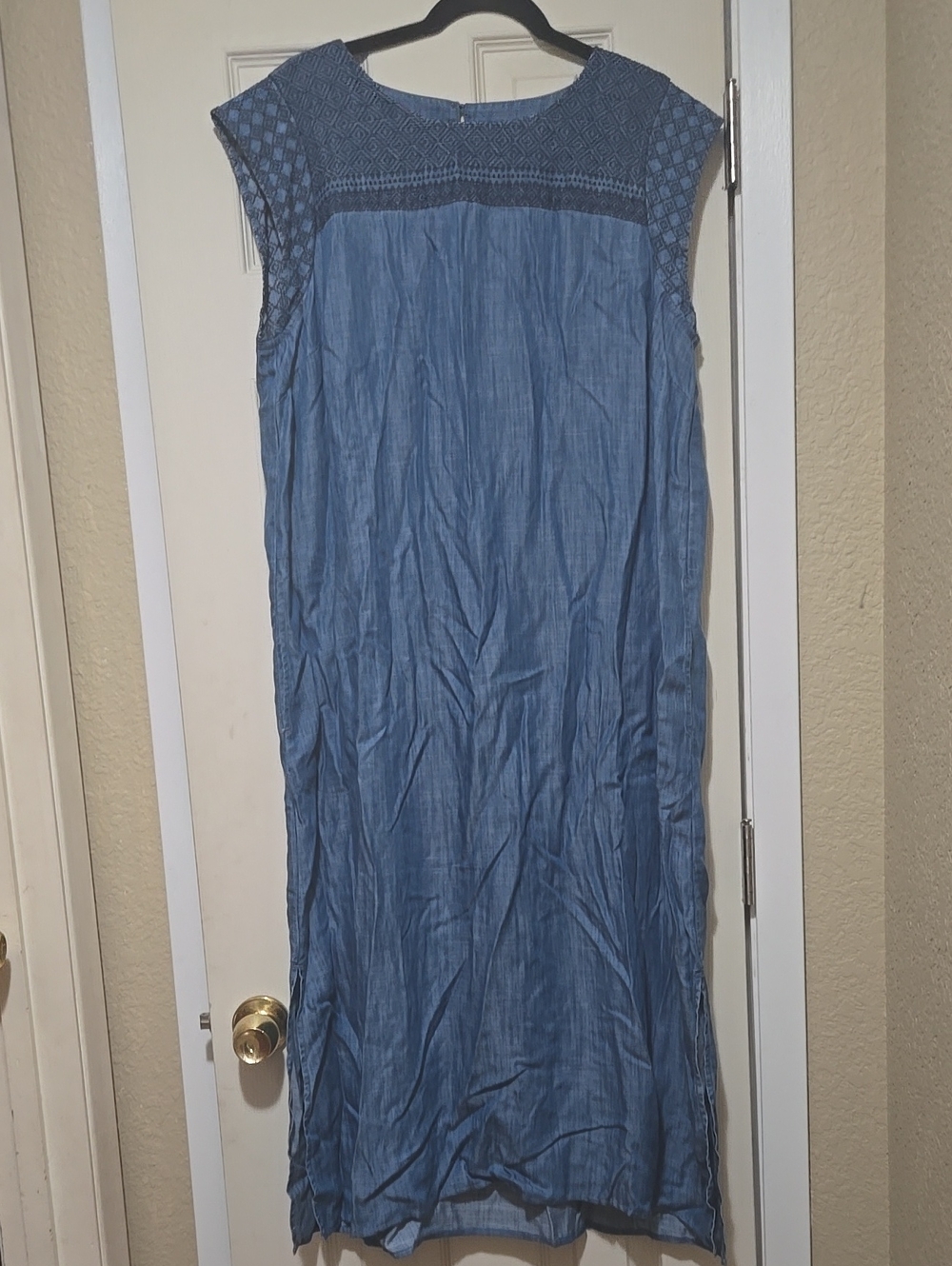 J. Jill Blue Sleeveless Maxi Dress with Textured Yoke